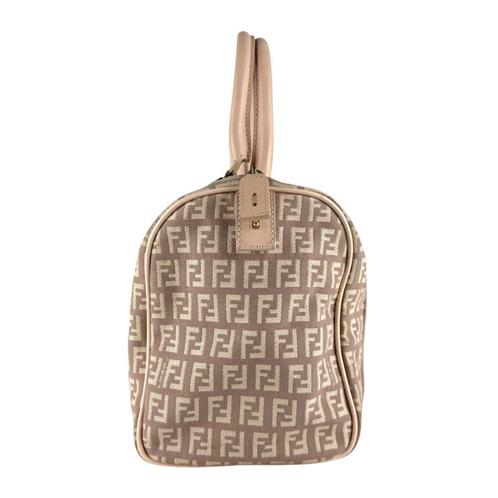 Fendi Beige canvas leather Zucchino handbag Cream pink